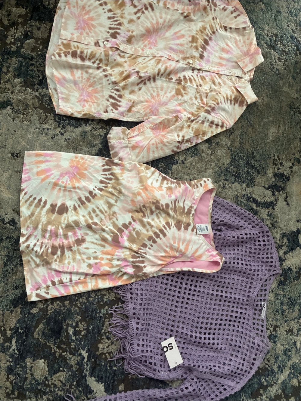 Lands End Tie-Dye Tank Top with button down shirt and NWT purple coverup